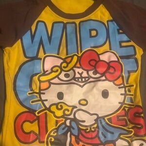 Hello Kitty Yellow, Brown & Blue Raglan Graphic Tee
